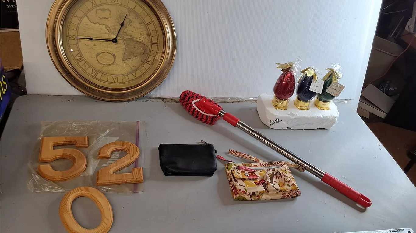Christmas Candles, Wall Clock 15.75", Wooden Letters 6", Misc.