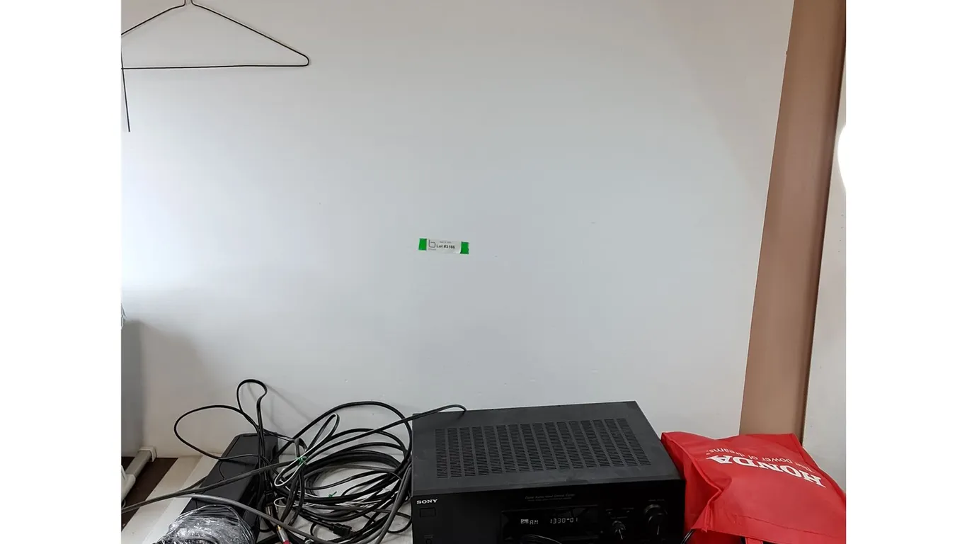 Sony A/V Control Center Powers On, Assorted Wires, BOSE Speaker, Remote Both Untested + Tub