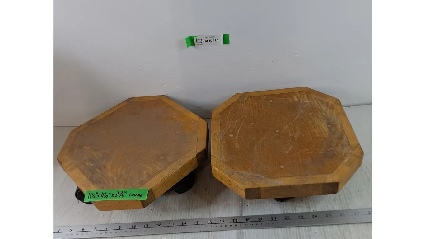 (2) Small Wooden Carts With Wheels, 11 1/2" x 11 1/2" x 3 3/4"
