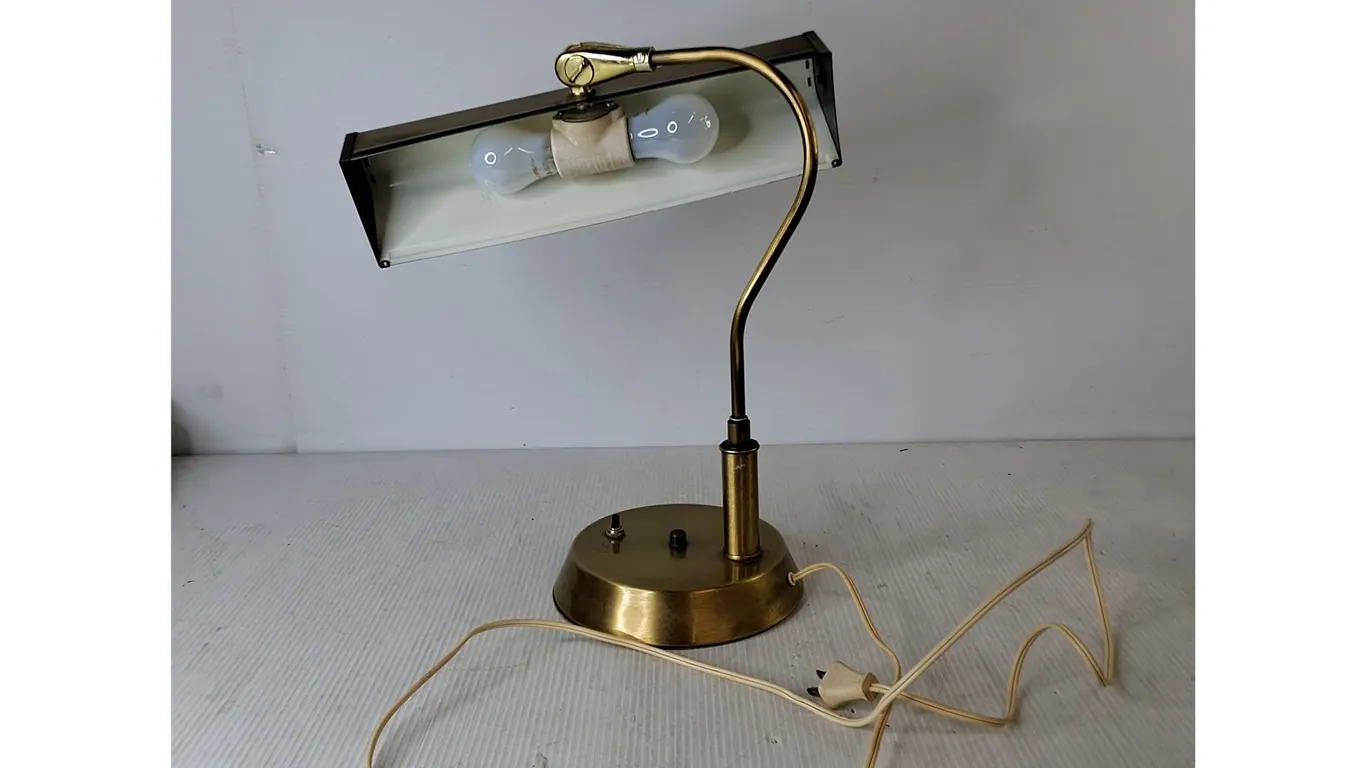 Brass Desk Lamp 13"x15" (powers on)