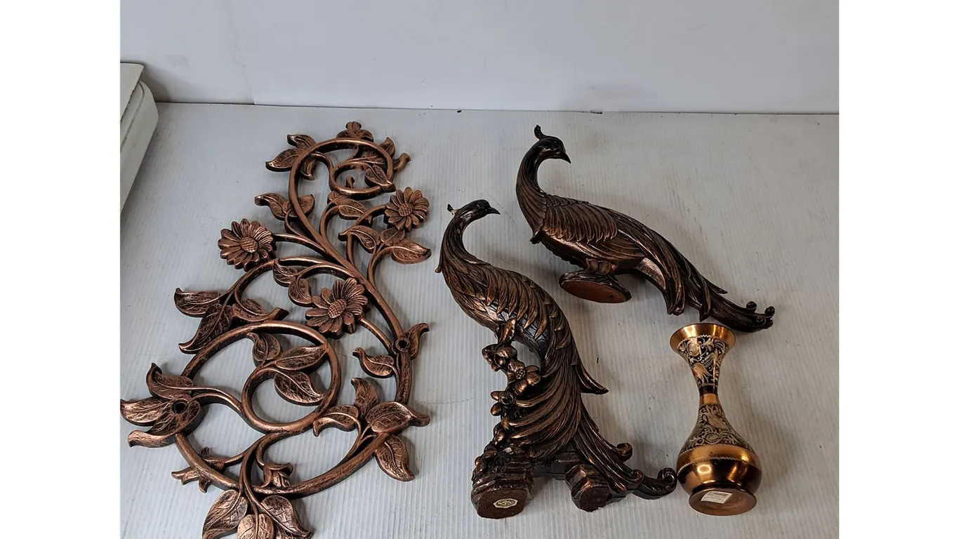 (2) Coppercraft Guild Birds, Coppercraft Wall Art, Turkish Vase