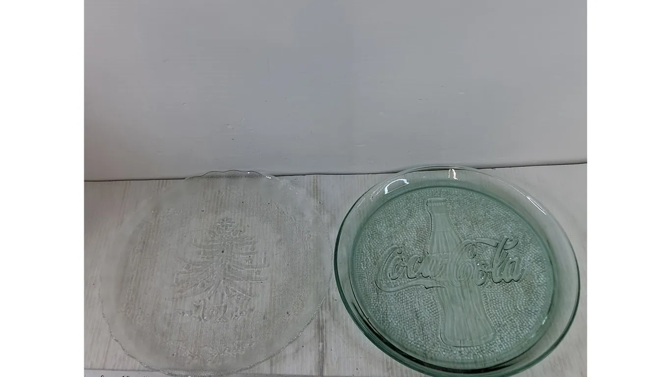 (2) Glass Platters, Coca-Cola and Christmas Tree