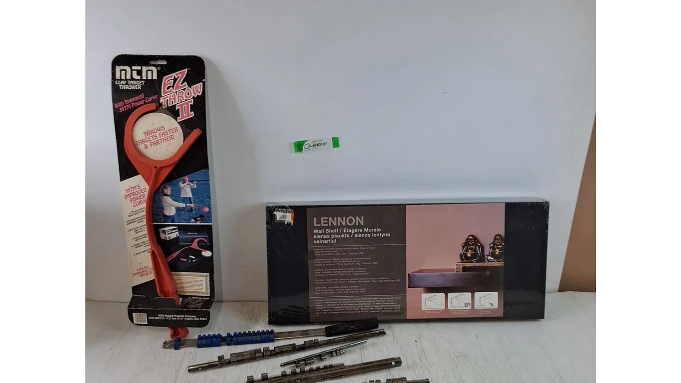 MTN Clay Target Thrower EZ Throw II, Lennon Wall Shelf, (6) Socket Rails,