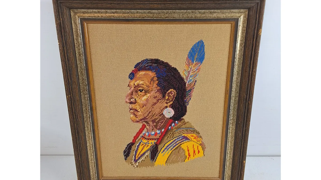 Framed Indigenous Embroidery Wall Art Decor 22" x 18"