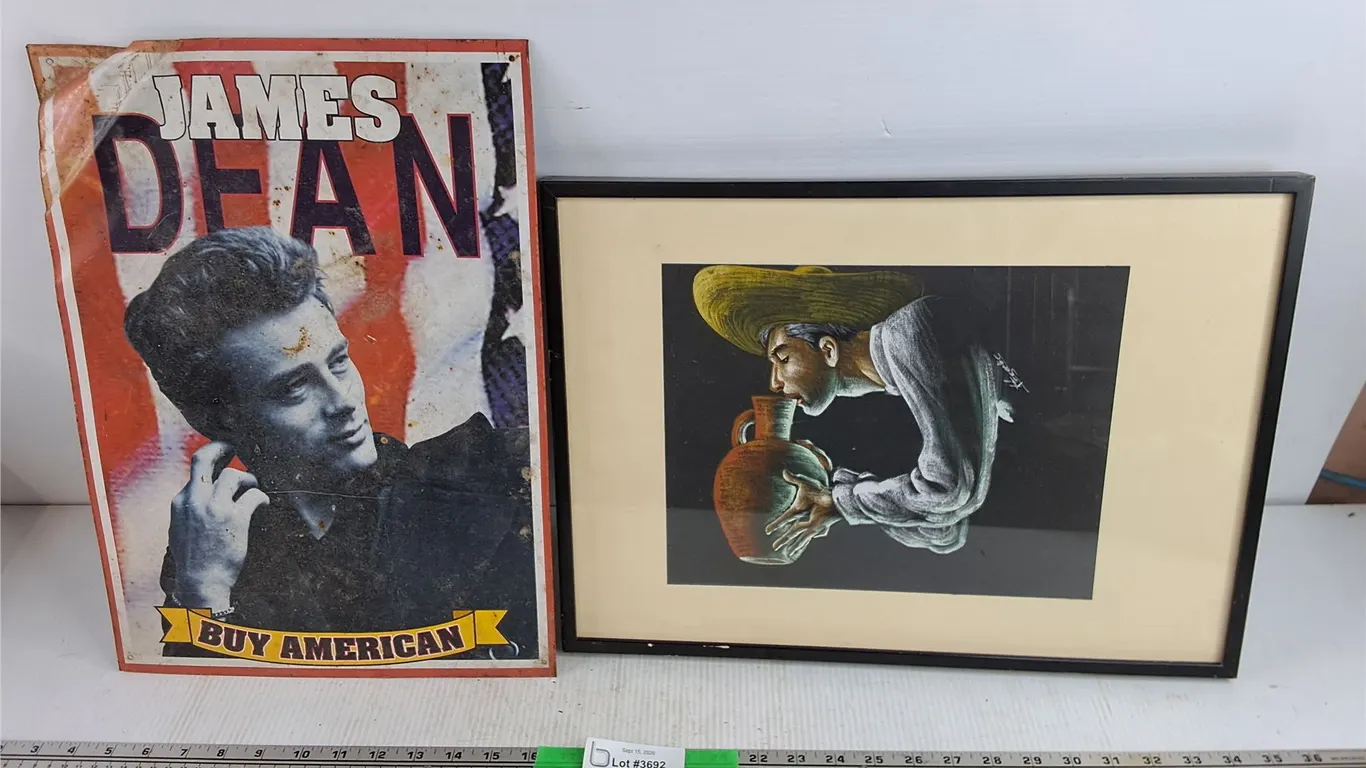 Framed Wall Art Print 18" x 14" & James Dean Metal Wall Sign