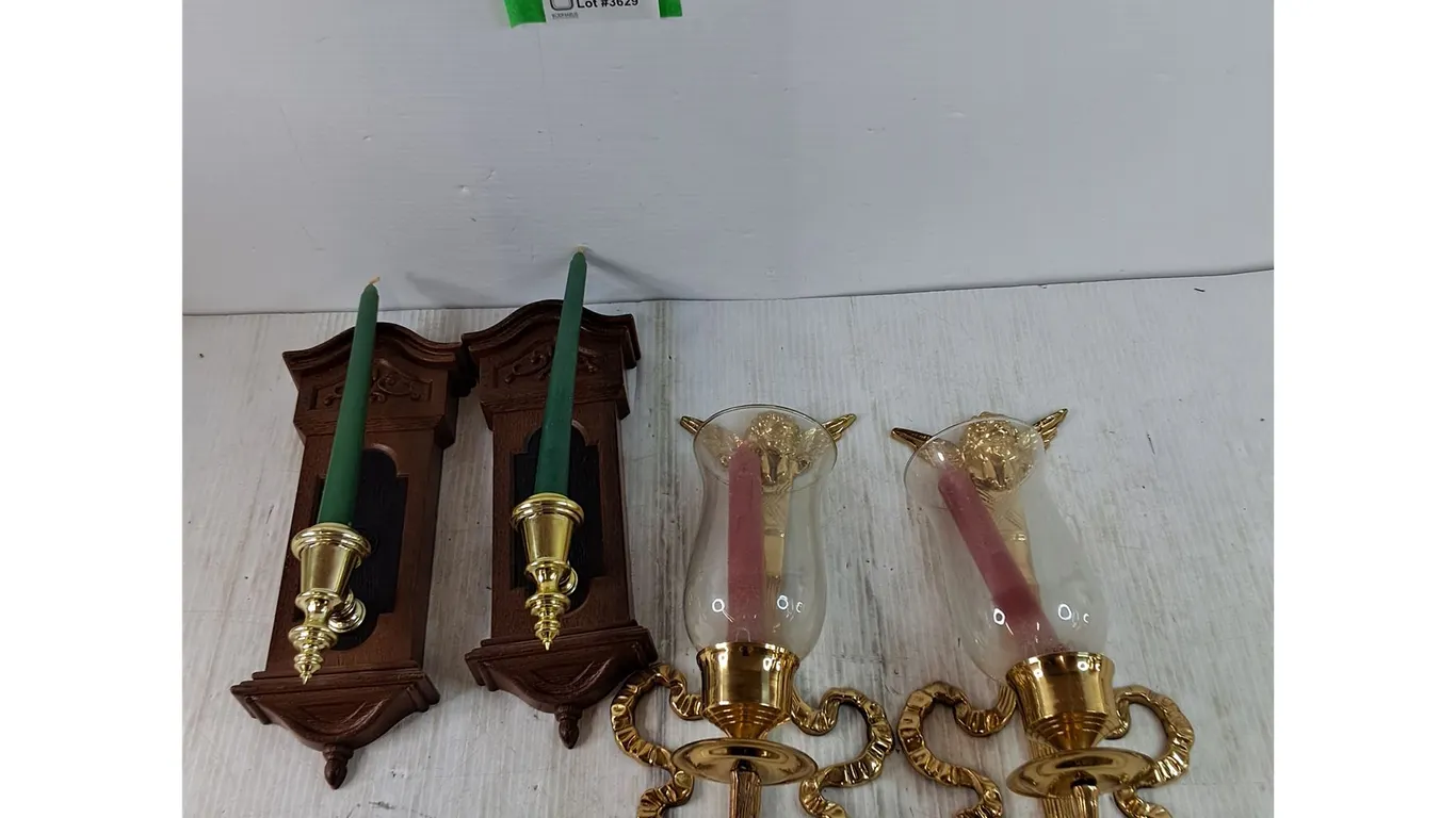 (4) Candle Wall Sconces, (2) Plastic, (2) Metal and Glass