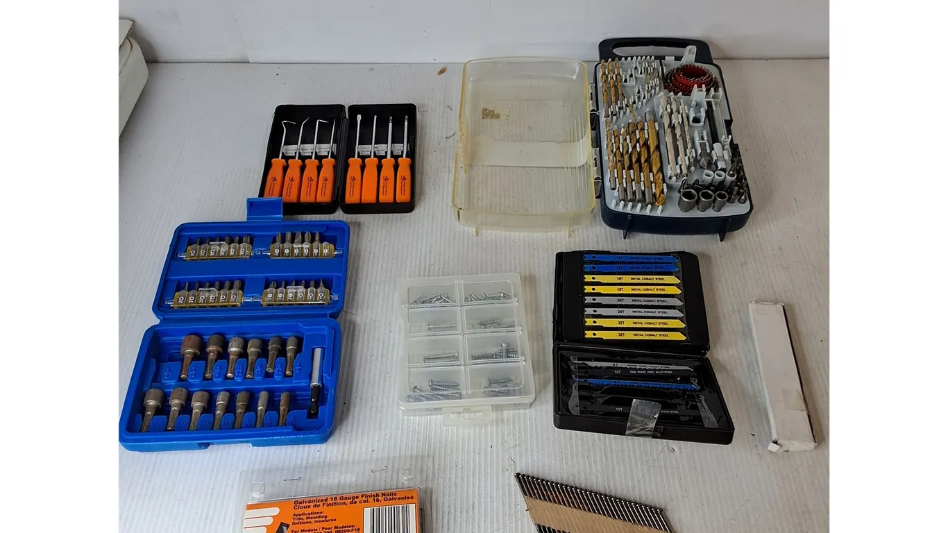 Various Finish Nails, Blades & Drill Bits, Misc