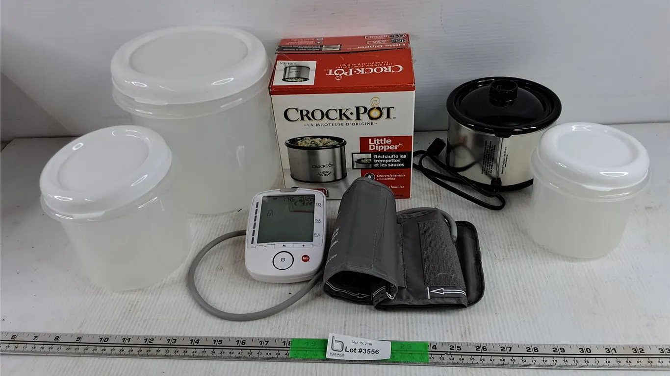Electric Crock Pots, Blood Pressure Tester - Powers On, As Is, Plastic Kitchen Containers