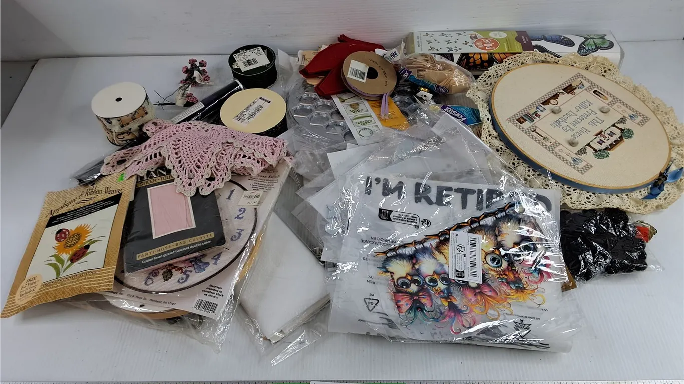 Wall Art Kit, Doilies, Ribbons, Stitch N Time, Woodside Squares, Ornaments, Misc