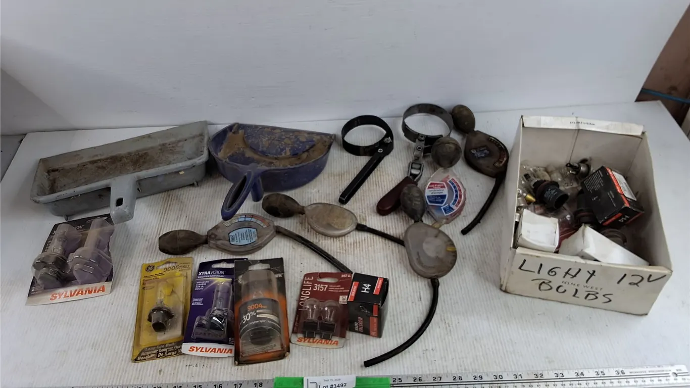 Car Light Bulbs, Dust Pans, Strap Wrenches, Coolant Testers