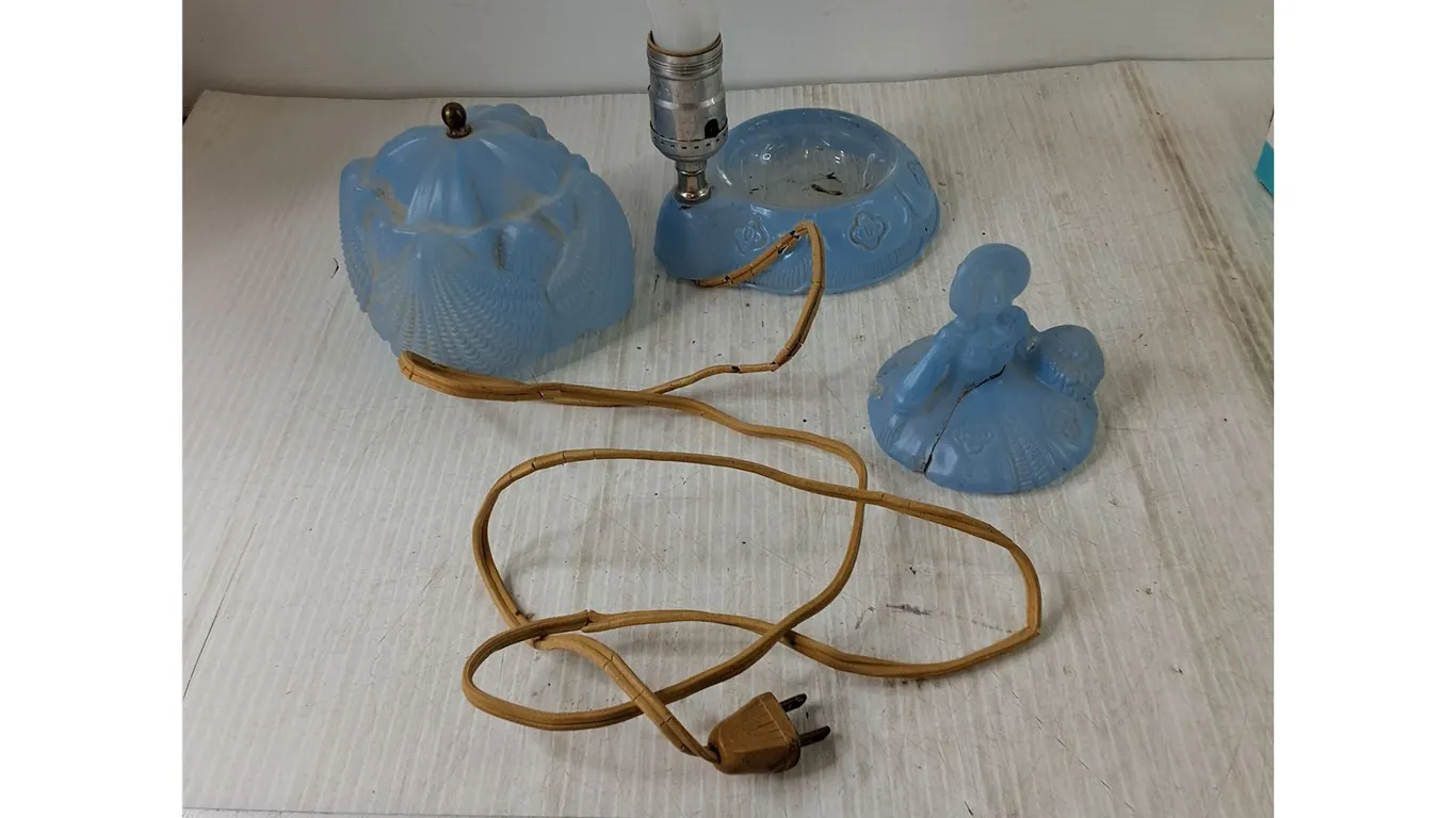 Blue Glass Lamp Untested As-Is