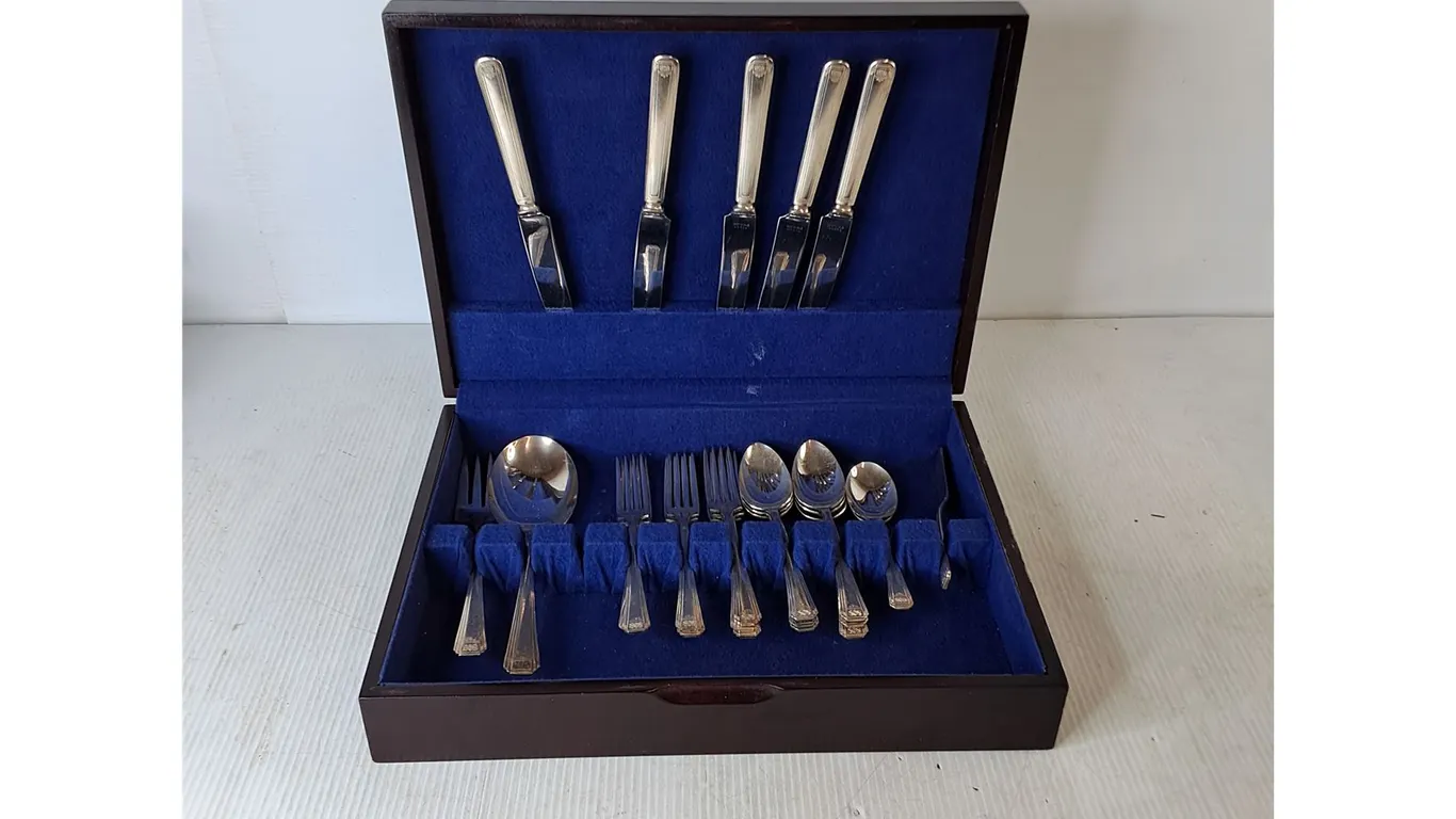 Wooden Box With Cutlery 15"x11"x3"