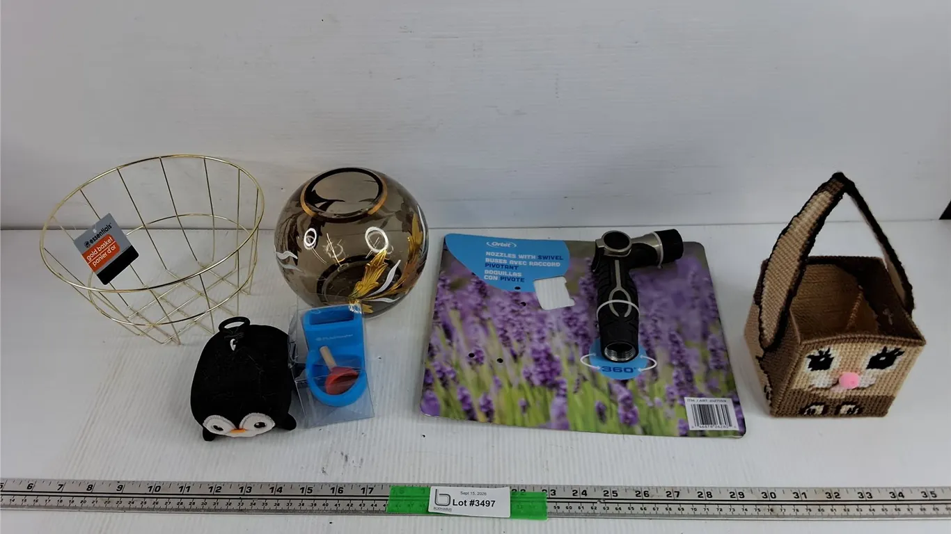 Nozzles with Swivel, Gold Basket, Mini Purse, Glass Vase, Misc