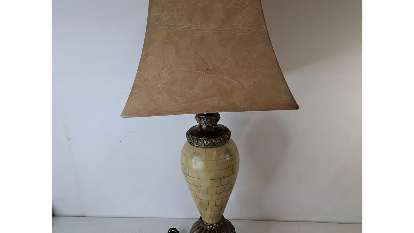 Ceramic Table Lamp with Shade 32"- No Bulb, Powers On, Can't Ship