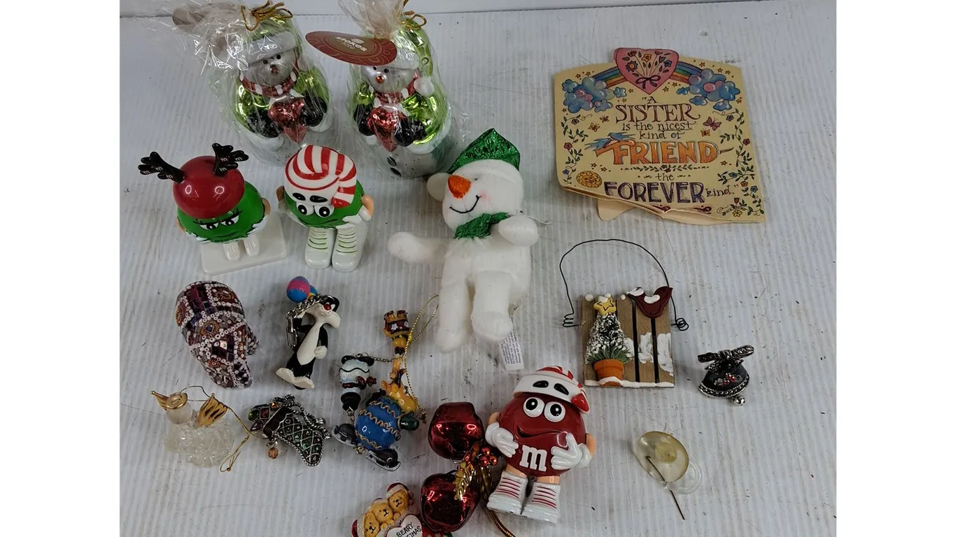 Assorted Ornaments & Snowman Candles