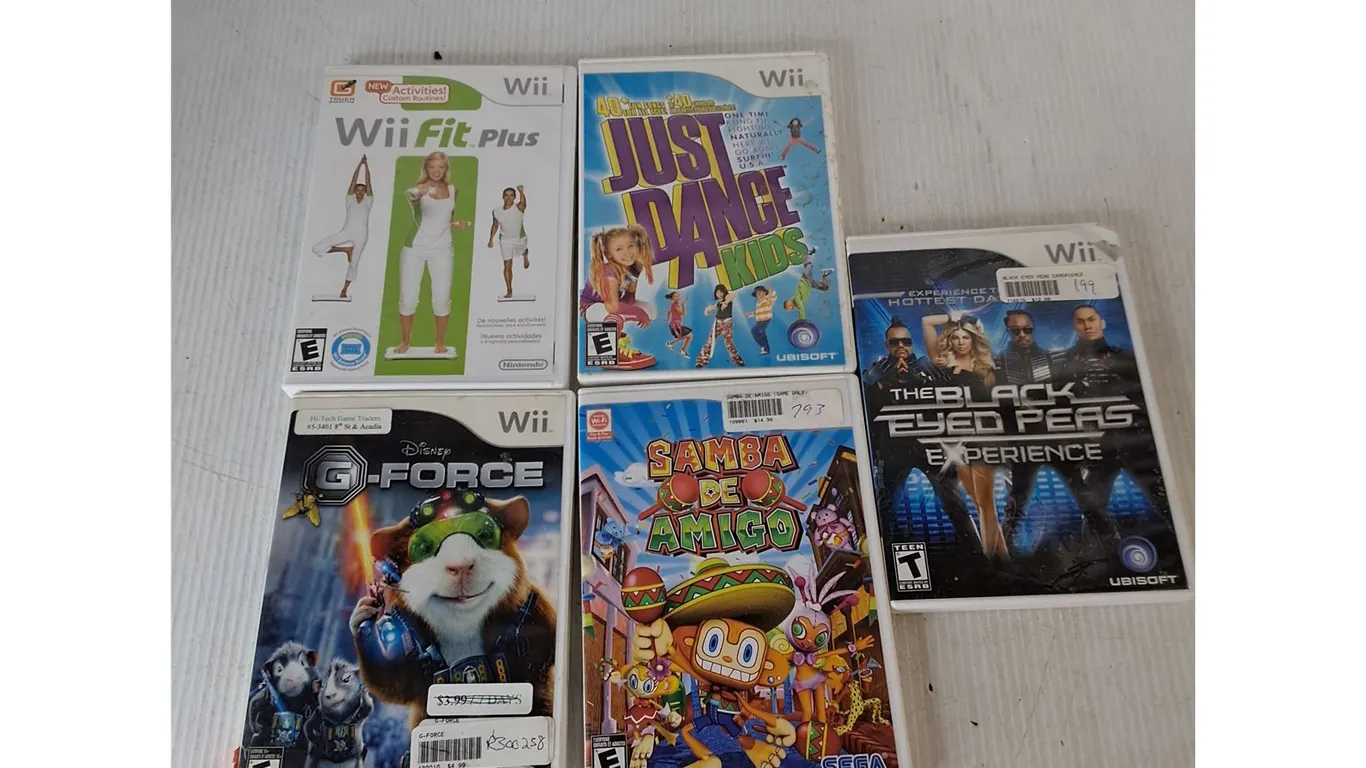(5) Wii Games- Wii Fit Plus, Just Dance, G-Force, Samba De Amigo, The Black Eyed Peas