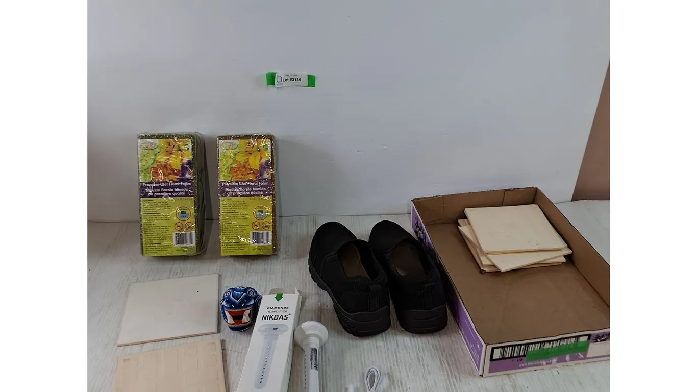 Niklas Humidifier Untested, (2) Wet Floral Foam, (8) Ceramic Tiles, Black Loafers Size 41, Misc