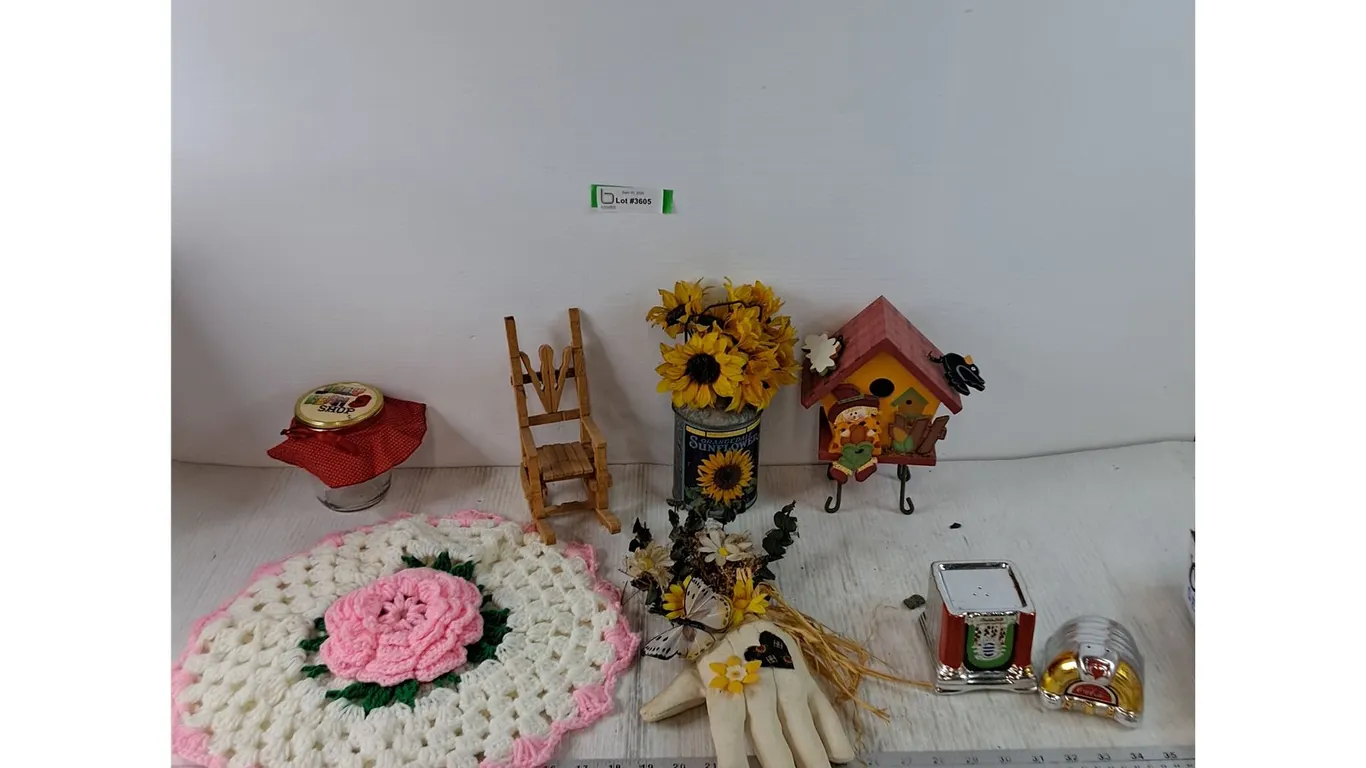 Artificial Flowers, Small Decorative Birdhouse, Salt & Pepper Jukebox Shakers, Misc