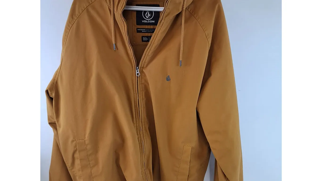 Tan Volcom Water Resistant Jacket Sized Large with Hood