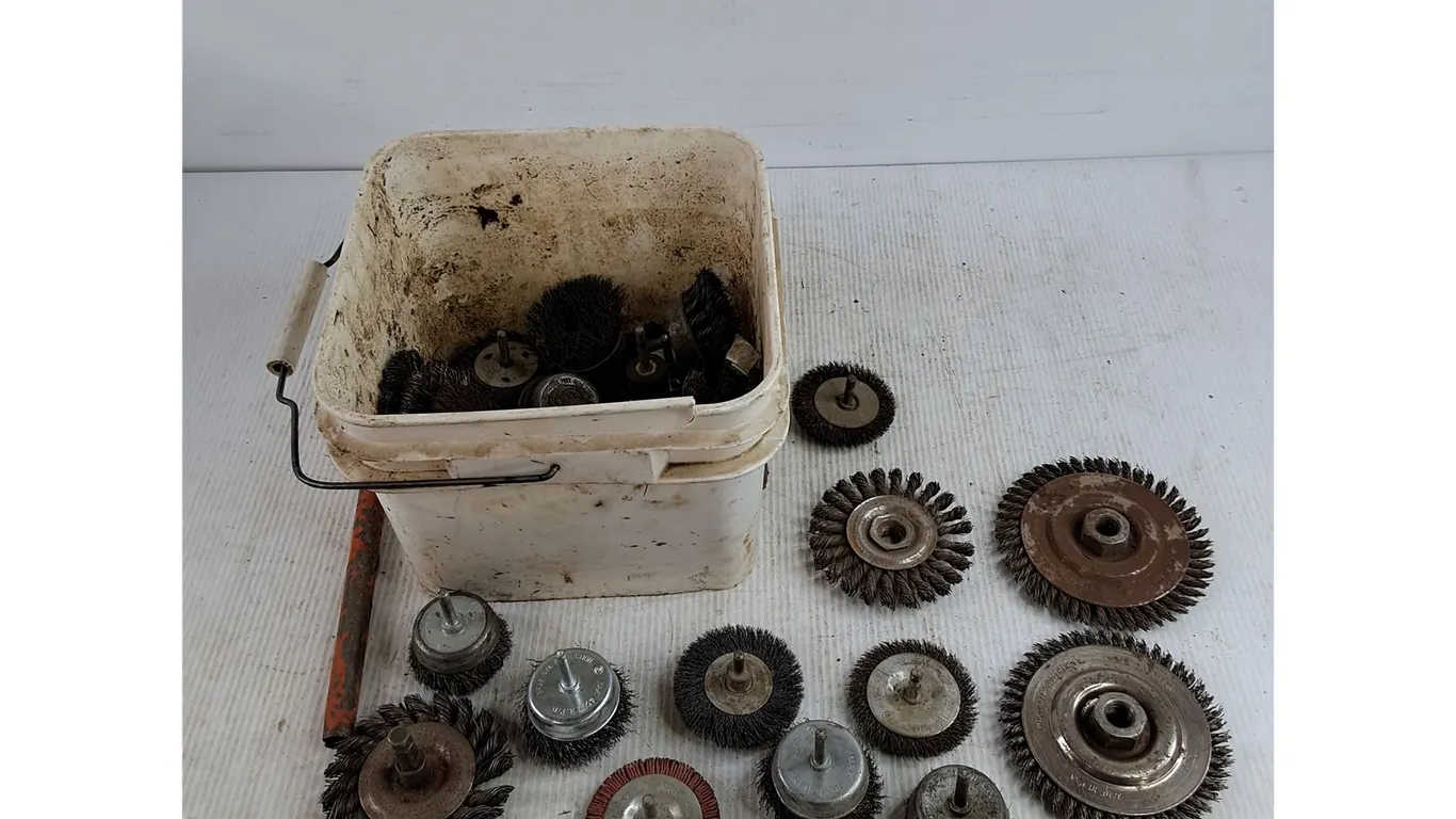 Assorted Wire Brushes & Plastic Container