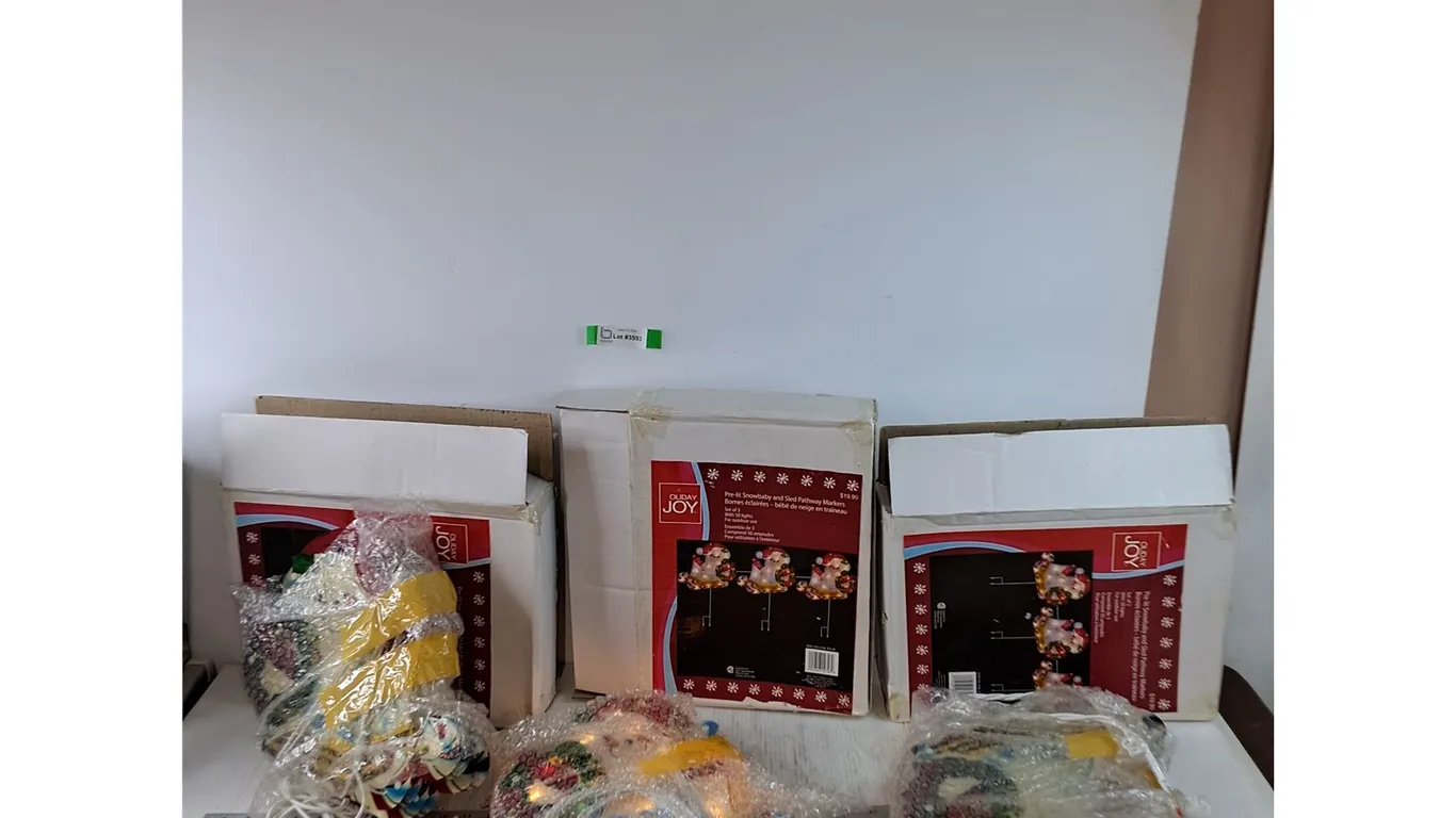 (3) Boxes of Pre-Lit Snowbaby and Sled Pathway Markers, All Power On