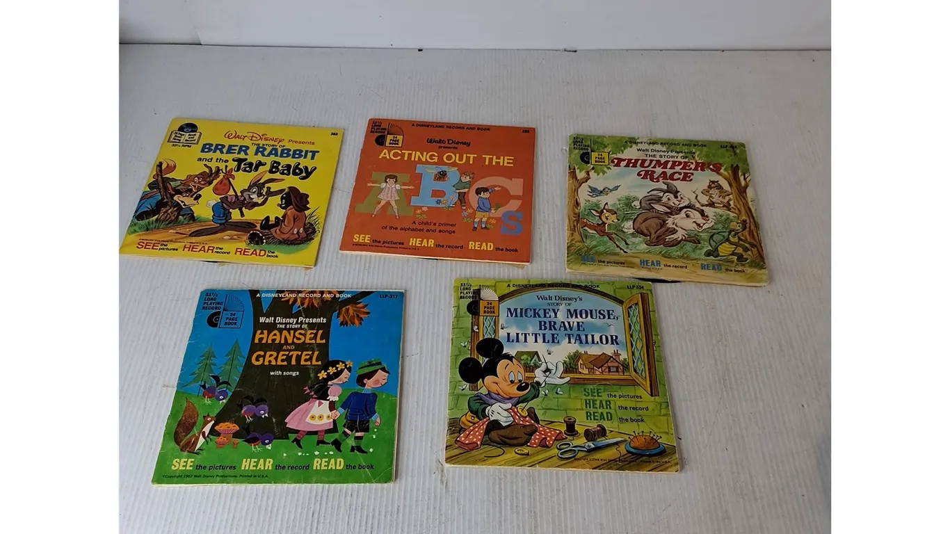 (5) Disney Books With Records; Brer Rabbit, Acting Out The ABC's, Thumpers Race, Misc