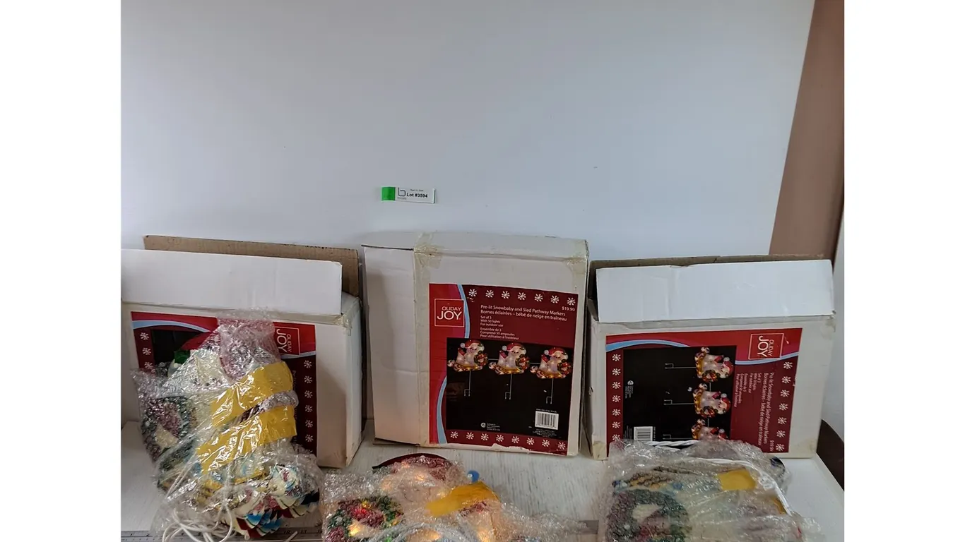 (3) Boxes of Pre-Lit Snowbaby and Sled Pathway Markers, All Power On