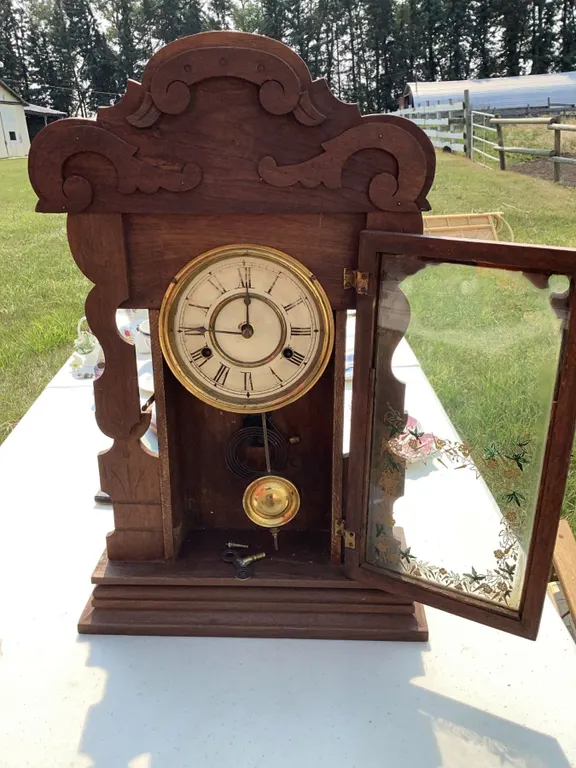 Wood Mantel Clock with Pendulum and Brass Details 24 Inch