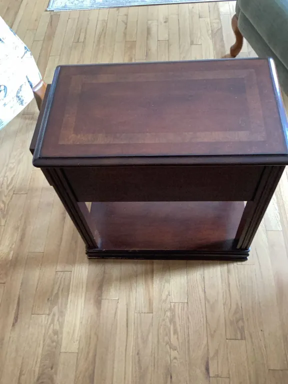 Dark Wood Side Table with Single Drawer and Shelf