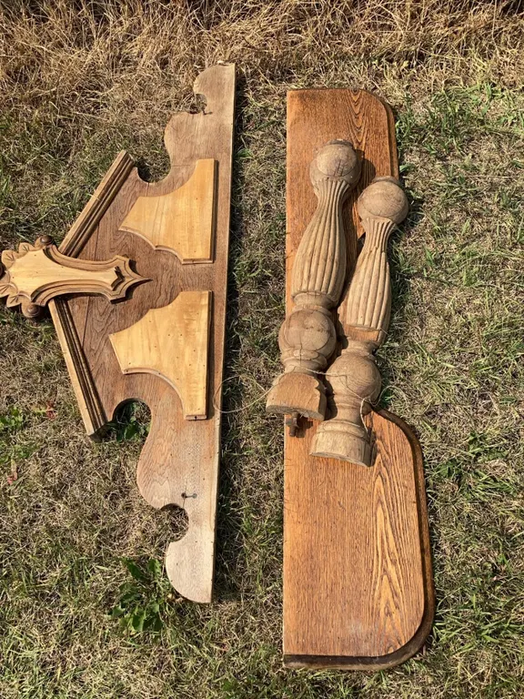 Ornate Wood Furniture Parts Including Table Base with Metal Claw Feet