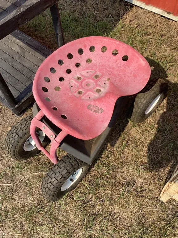 Garden Row Wheeler with Metal Tractor Seat and Four Pneumatic Tires