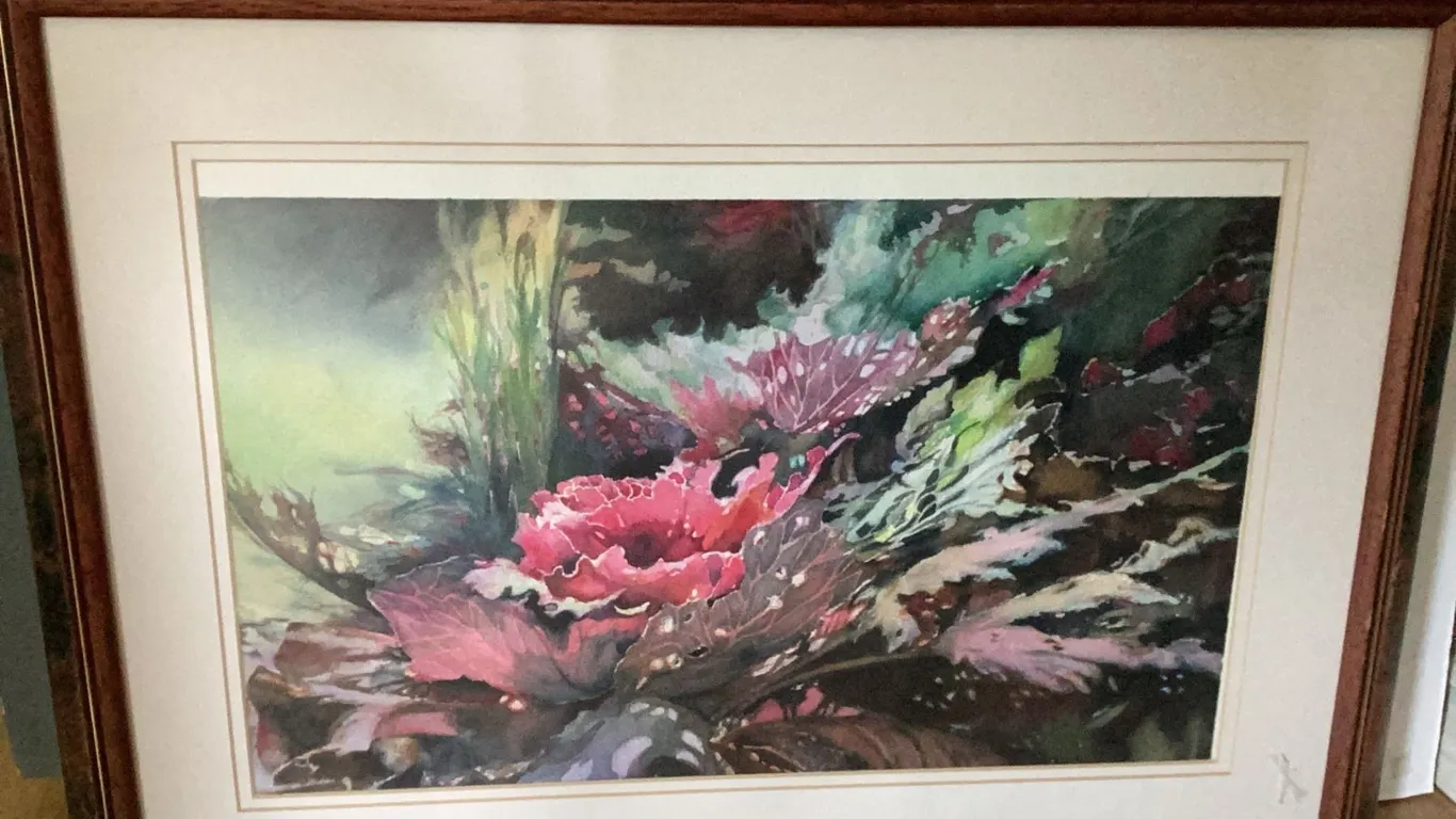 Framed Floral Watercolour Print, Matted, 29" x 22"