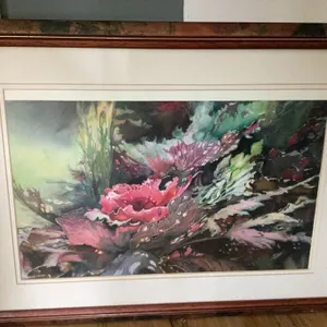 Framed Floral Watercolour Print, Matted, 29" x 22"