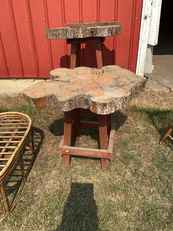 Live Edge Wood Side Table with Rustic Slab Top