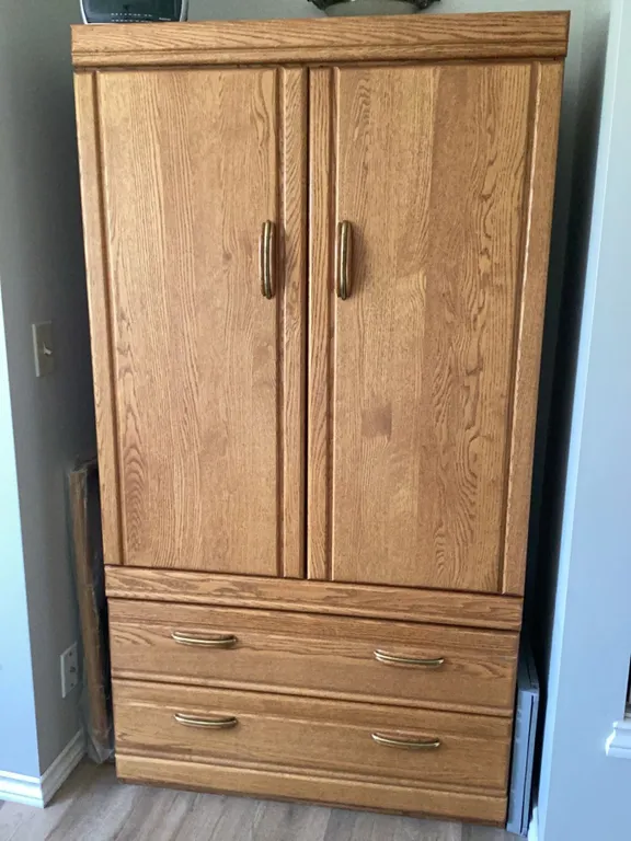 Wooden Armoire with Double Doors and Two Drawers, Approx. 72" H x 39" W x 21" D