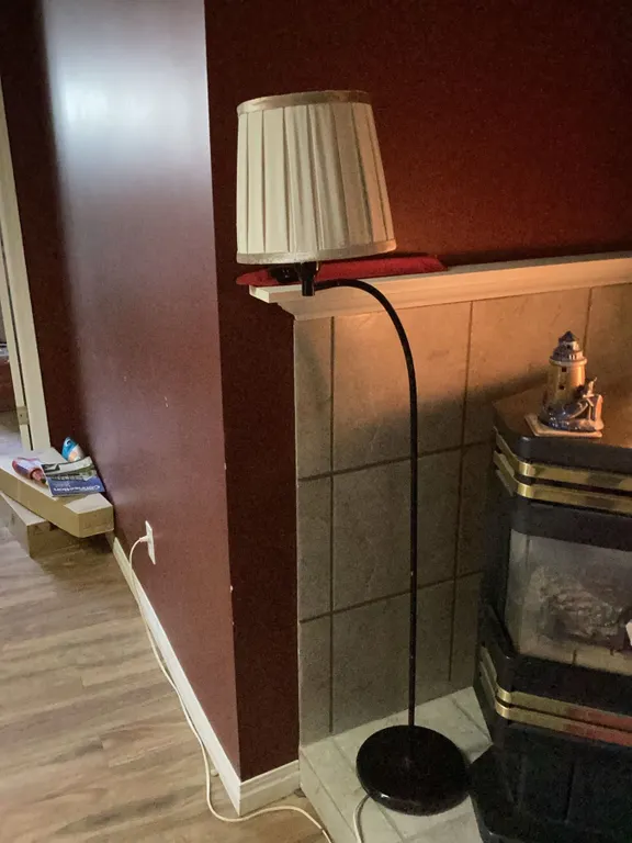 Black Metal Floor Lamp with Cream Pleated Shade, 61 Inches Tall