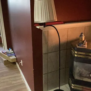 Black Metal Floor Lamp with Cream Pleated Shade, 61 Inches Tall