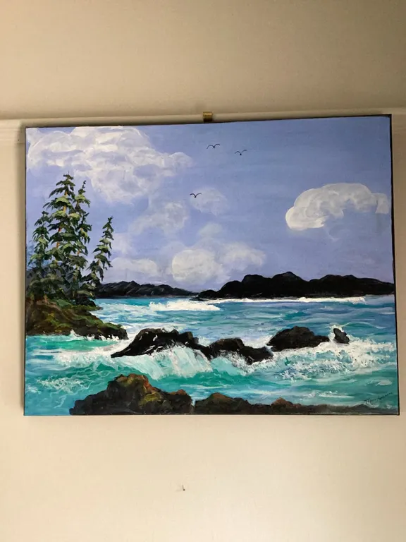Acrylic painting titled "Pacific Shores" original painting by Marie Sveinson. The artwork depicts a