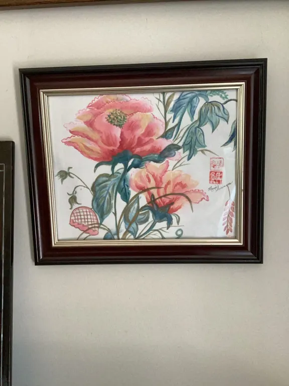 This lot is a framed Chinese watercolour artwork titled Concubine Chao. The work is executed on rice