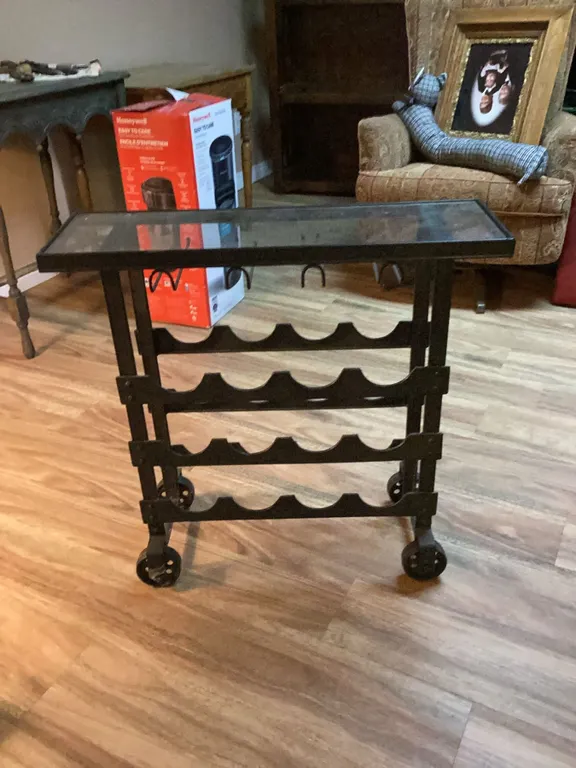 Metal and Glass Rolling Wine Rack Cart with Four Wine Racks