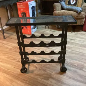 Metal and Glass Rolling Wine Rack Cart with Four Wine Racks