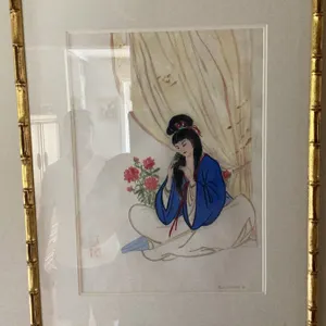 Framed watercolour art work original painting by Marie Sveinson. dated 1977. The painting depicts an