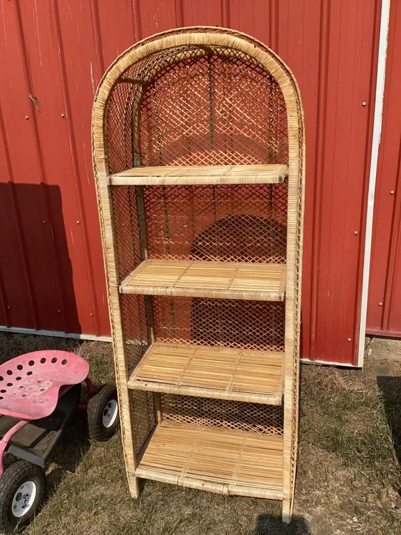 Wicker and Rattan Four-Tier Bookshelf, 61" x 27.5" x 12"