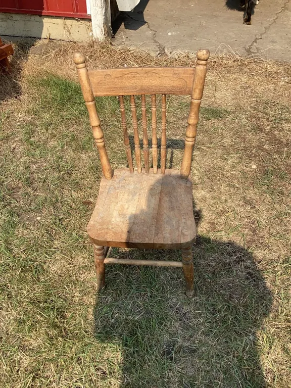 Wooden Spindle Back Chair with Turned Legs, 37 Inch Height
