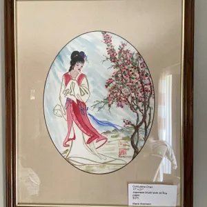 Framed Chinese brush painting on rice paper  original painting by Marie Sveinson. titled "Concubine 