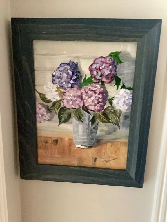 Framed Floral Still Life Painting Signed by Artist original painting by Marie Sveinson.