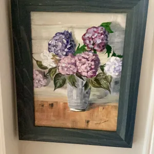 Framed Floral Still Life Painting Signed by Artist original painting by Marie Sveinson.