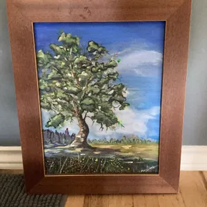 Framed Tree Landscape Painting Signed by Artist, 14x17 Inches