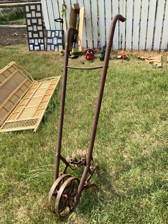 Antique Cast Iron Manual Garden Cultivator with Double Wheels
