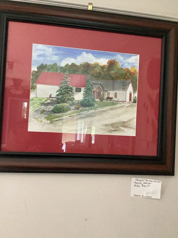 Framed original acrylic painting titled 'Homerville Mill' original painting by Marie Sveinson.The